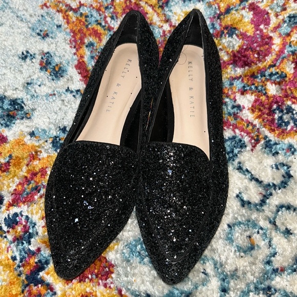 Kelly & Katie Shoes - - Like New  Kelly & Katie Black Glitter Pointed Toe Flats